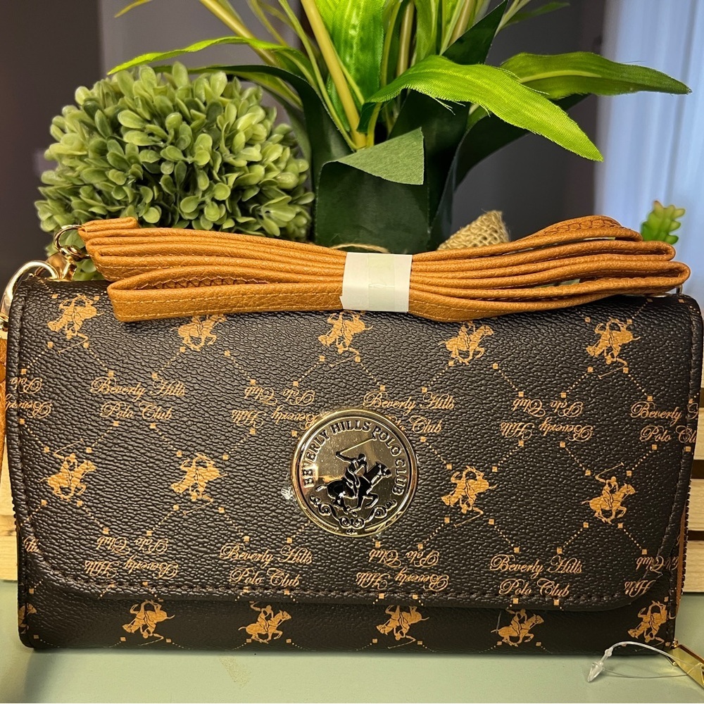 Beverly Hills Polo Cognac/Dark Brown Wristlet/Crossbody